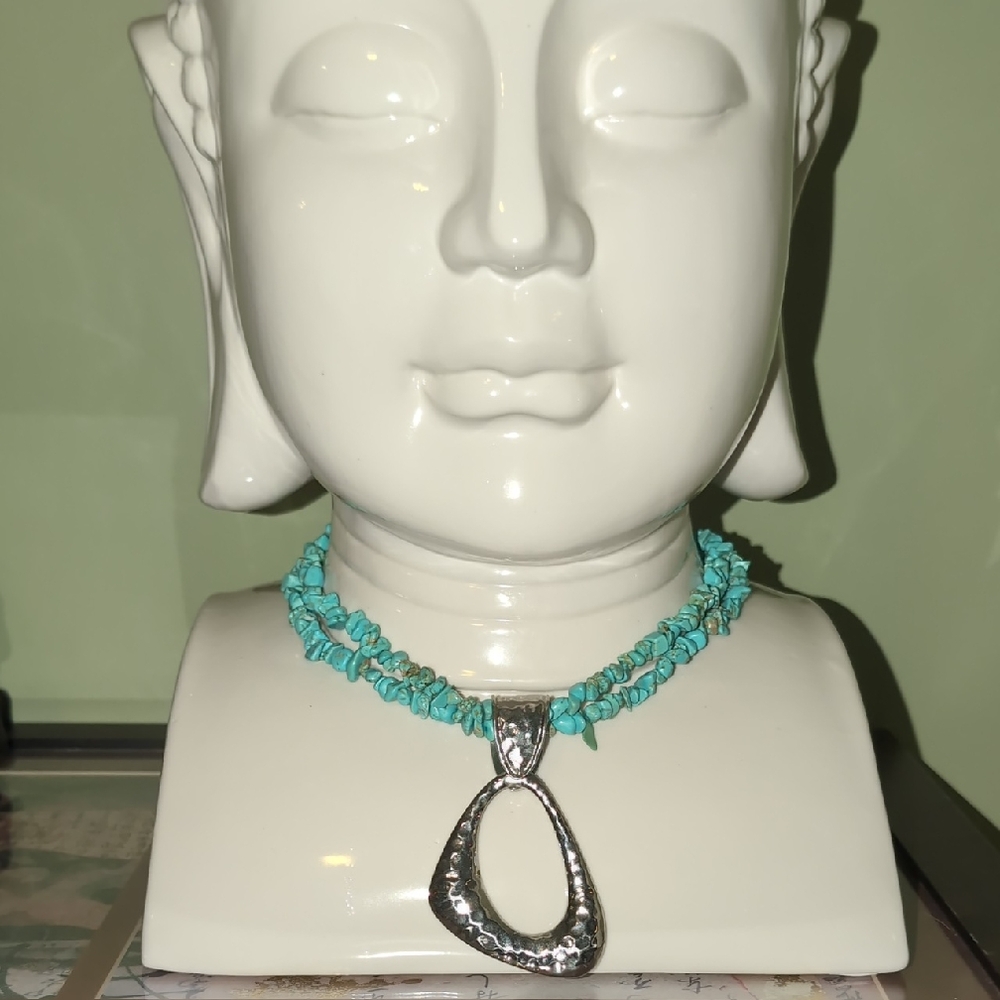 Turquoise and Silver Pendant Necklace